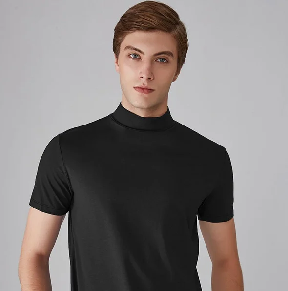 Koszulka funkcjonalna z kołnierzem typu turtleneck dla mężczyzn – Adrian-Czarny-S-Trend Polska