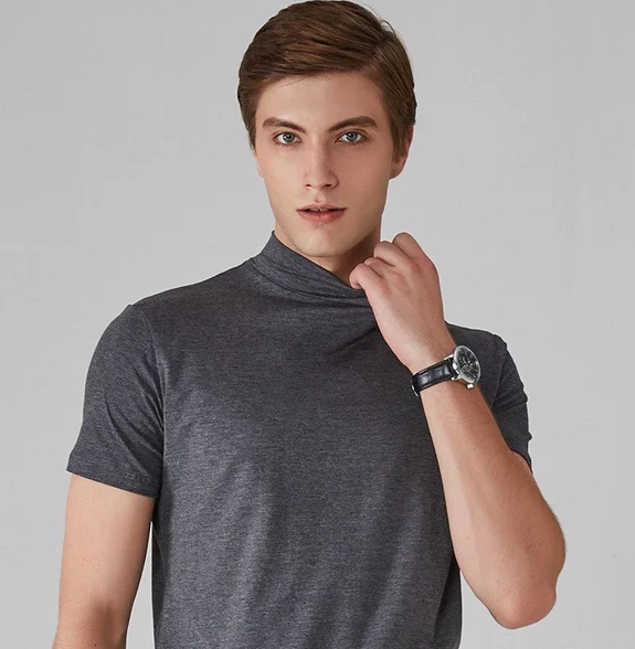 Koszulka funkcjonalna z kołnierzem typu turtleneck dla mężczyzn – Adrian-Szary-S-Trend Polska
