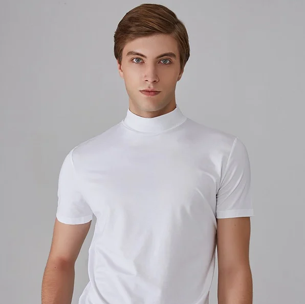Koszulka funkcjonalna z kołnierzem typu turtleneck dla mężczyzn – Adrian-Biały-S-Trend Polska