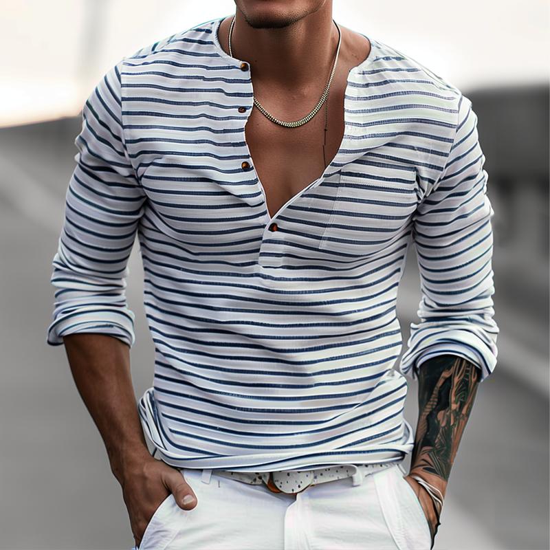 Koszulka Henley w paski z długim rękawem – Ewan-S-Trend Polska