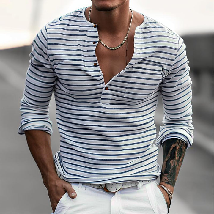 Koszulka Henley w paski z długim rękawem – Ewan-S-Trend Polska