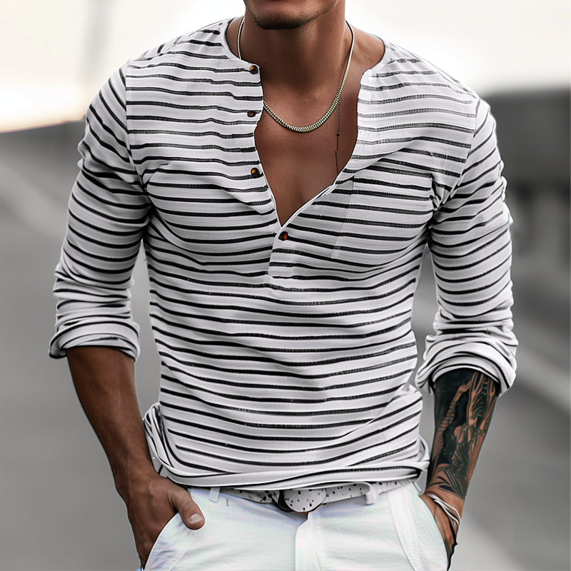 Koszulka Henley w paski z długim rękawem – Ewan-S-Trend Polska