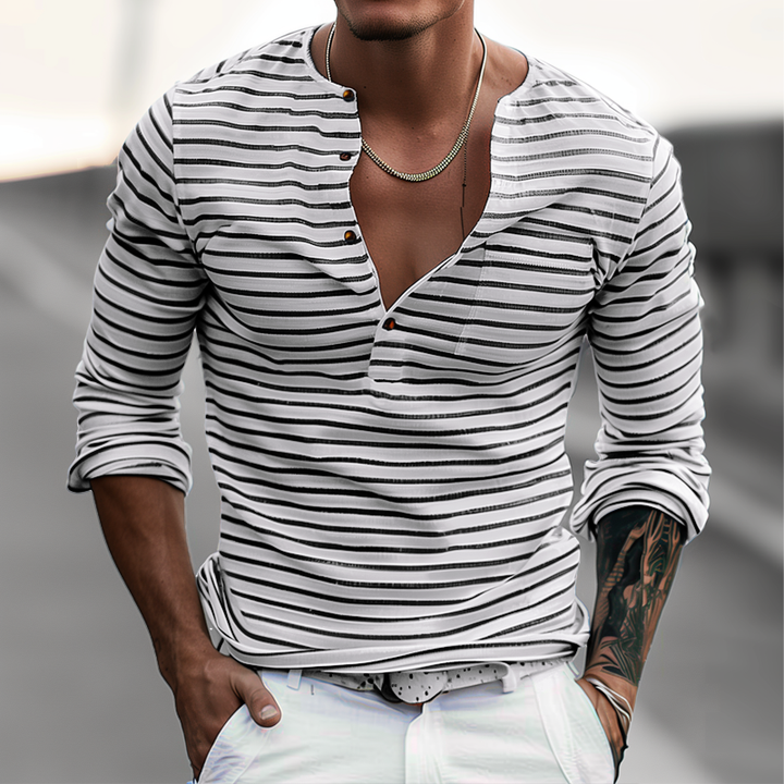Koszulka Henley w paski z długim rękawem – Ewan-S-Trend Polska