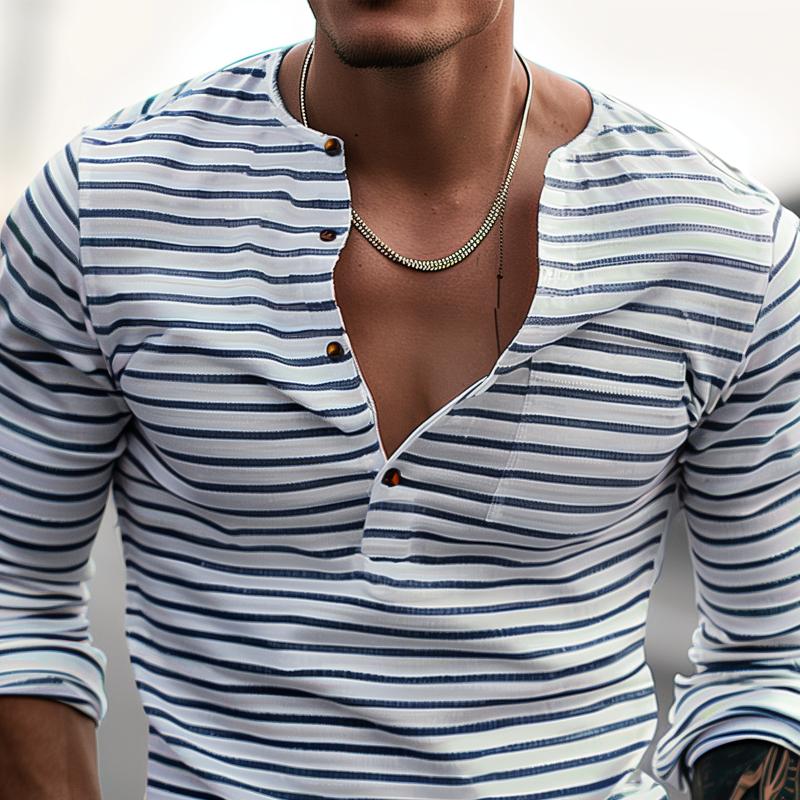 Koszulka Henley w paski z długim rękawem – Ewan-S-Trend Polska