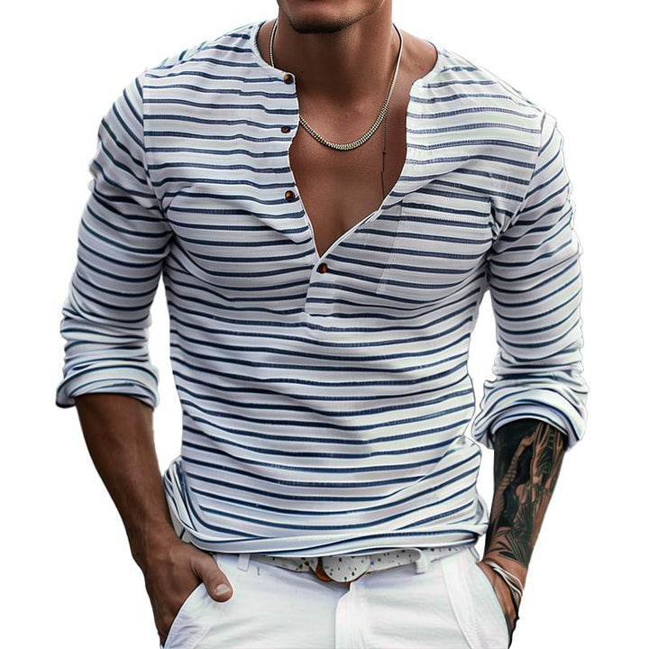 Koszulka Henley w paski z długim rękawem – Ewan-S-Trend Polska
