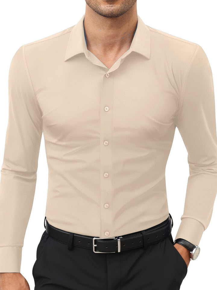 Koszulka męska komfortowa z elastycznego materiału - Julian-XS-Beżowy-Trend Polska