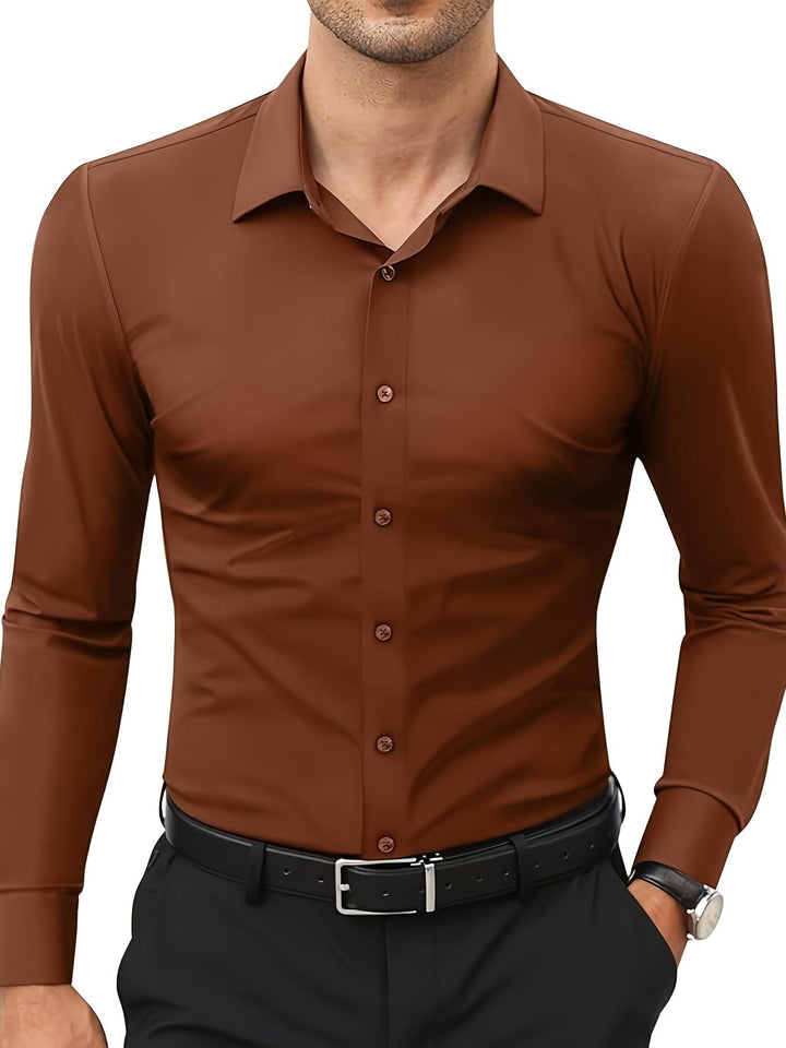 Koszulka męska komfortowa z elastycznego materiału - Julian-XS-Ciemnobrązowy-Trend Polska