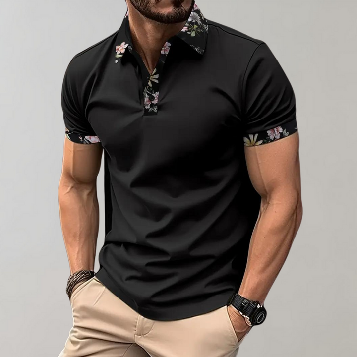Koszulka polo męska z subtelny nadrukiem - Noah-Czarny-XS-Trend Polska