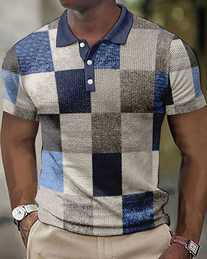 Koszulka polo w kratę z krótkim rękawem - Renaldo-Niebieski-S-Trend Polska