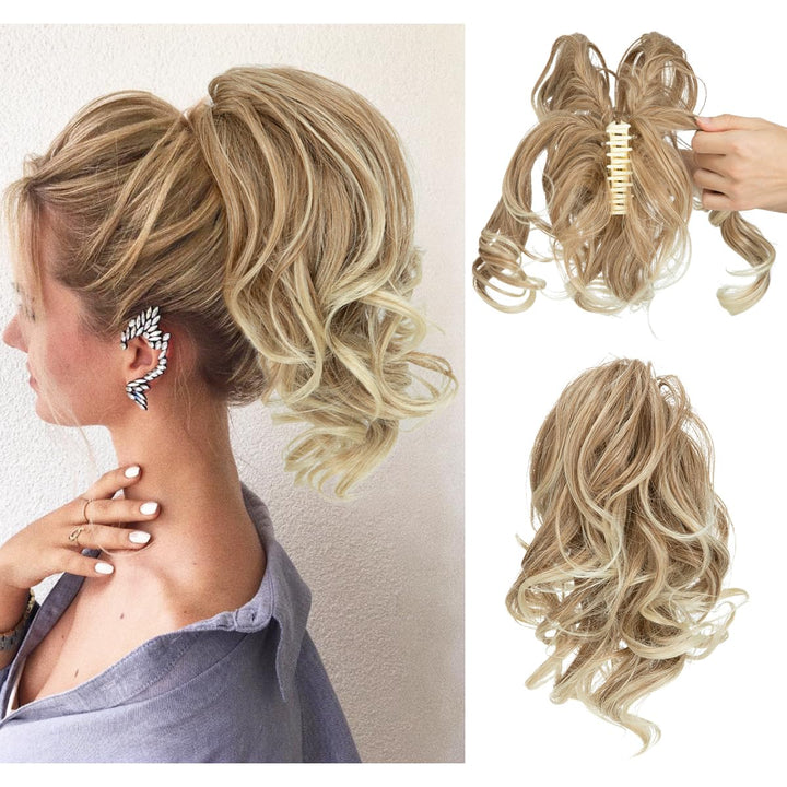 Kręcone przedłużenie włosów w kucyku – Mira-Ciemny blond-Trend Polska