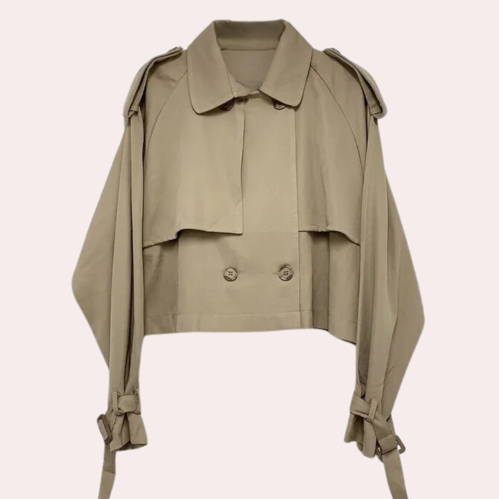 Krótki płaszcz damski o nowoczesnym wyglądzie - Sienna-Khaki-Trend Polska