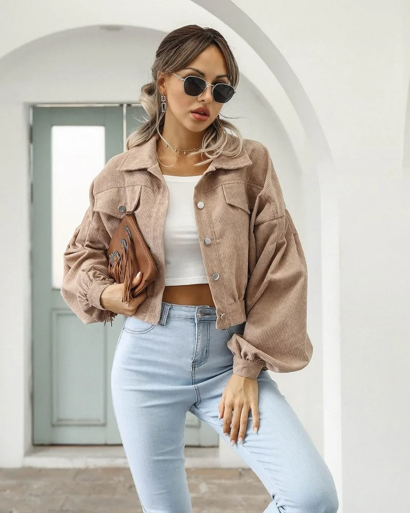Krótkie dżinsowe kurtki z klasą – Amira-Khaki-S-Trend Polska