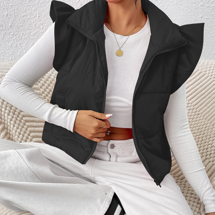 Krótkie pikowane damskie bodywarmer - Romy-Czarny-XS-Trend Polska