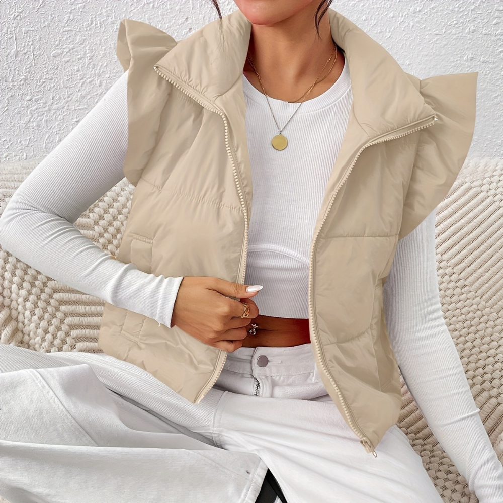 Krótkie pikowane damskie bodywarmer - Romy-Khaki-XS-Trend Polska