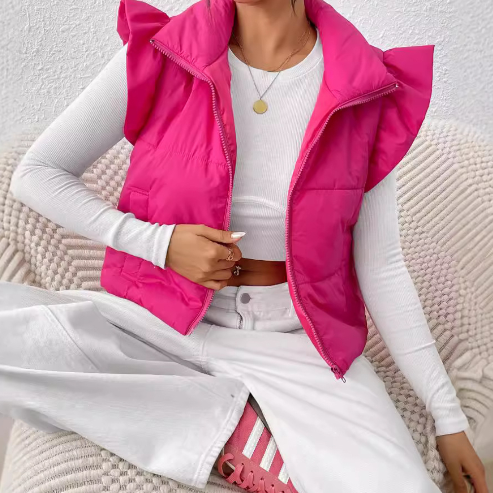 Krótkie pikowane damskie bodywarmer - Romy-Różowy-XS-Trend Polska