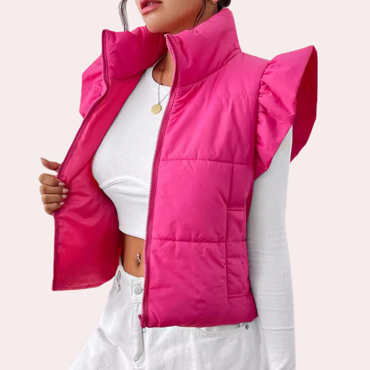 Krótkie pikowane damskie bodywarmer - Romy-Różowy-XS-Trend Polska