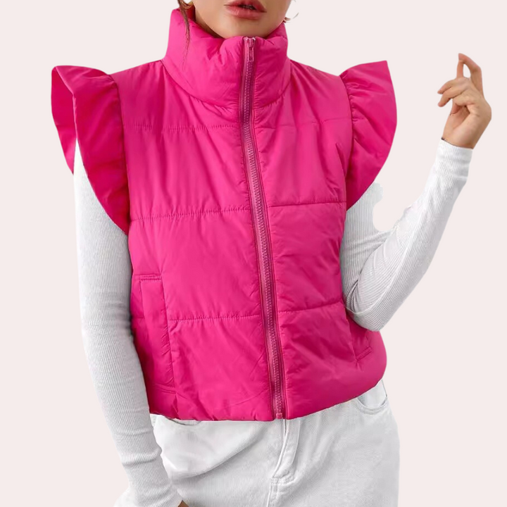 Krótkie pikowane damskie bodywarmer - Romy-Różowy-XS-Trend Polska