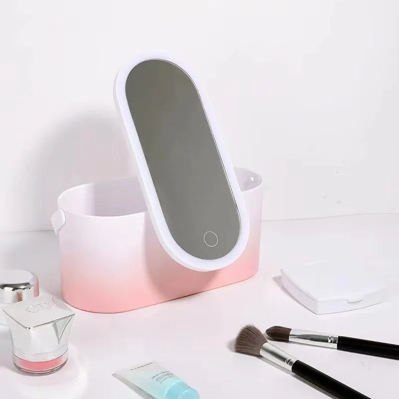 Kuferek na makijaż z lustrem LED - Lumivault-Różowy-Trend Polska