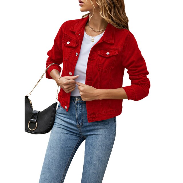 Kurtka Dżinsowa Damska Casual - Jade-Czerwony-S-Trend Polska