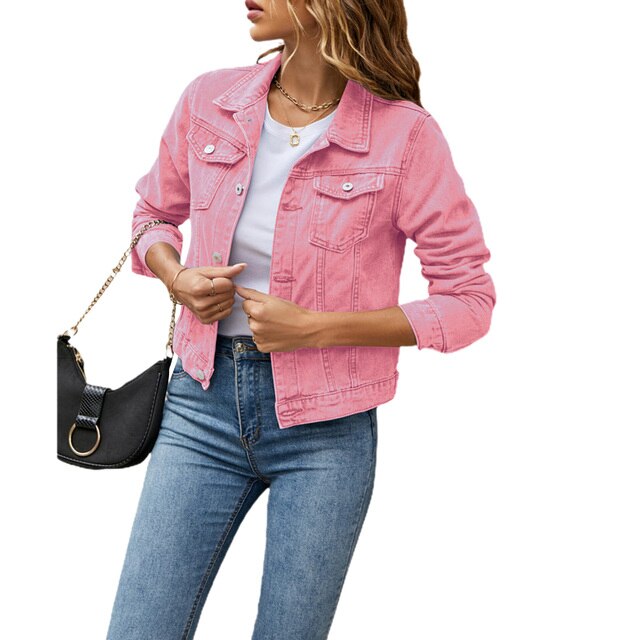 Kurtka Dżinsowa Damska Casual - Jade-Różowy-S-Trend Polska
