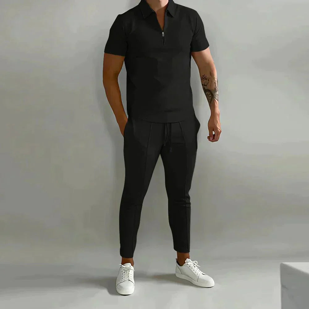 Kurtka lniana i spodnie w zestawie męskim – Adrian-Czarny-S-Trend Polska