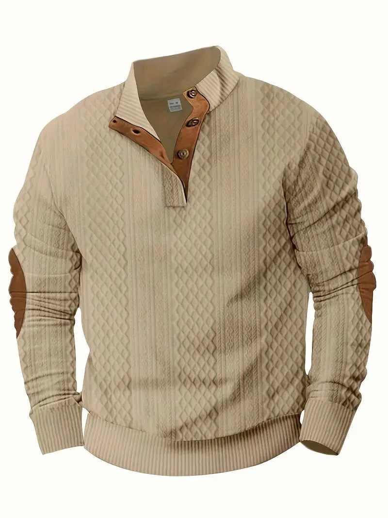 Kurtka męska z dzianiny na zewnątrz z łatami - Logan-Khaki-S-Trend Polska