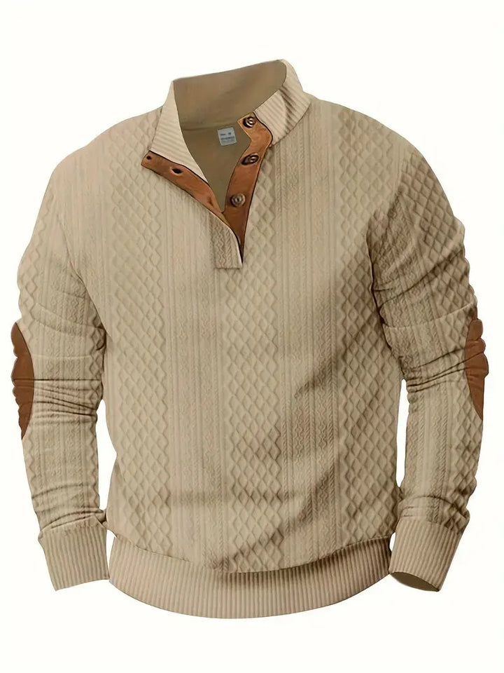 Kurtka męska z dzianiny na zewnątrz z łatami - Logan-Khaki-S-Trend Polska