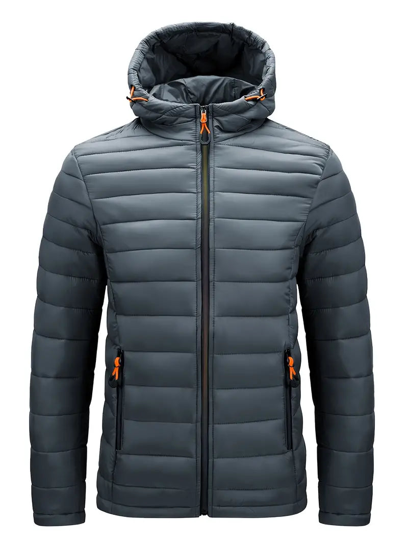 Kurtka zimowa damska puffer z kapturem - Arwen-Szary-S-Trend Polska