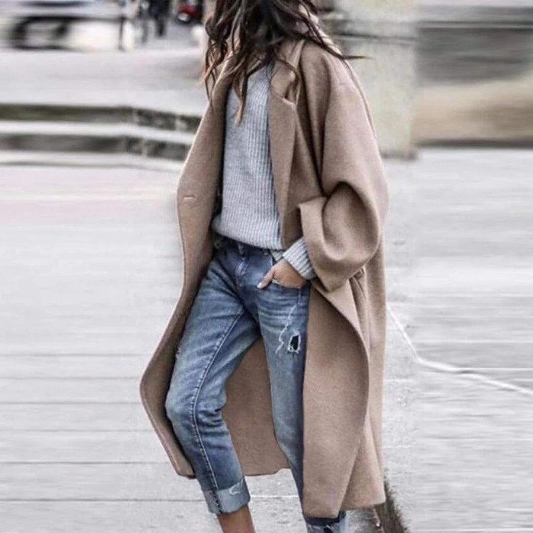 Kurtka zimowa do kolan z dużym kołnierzem dla kobiet - Mira-Khaki-S-Trend Polska