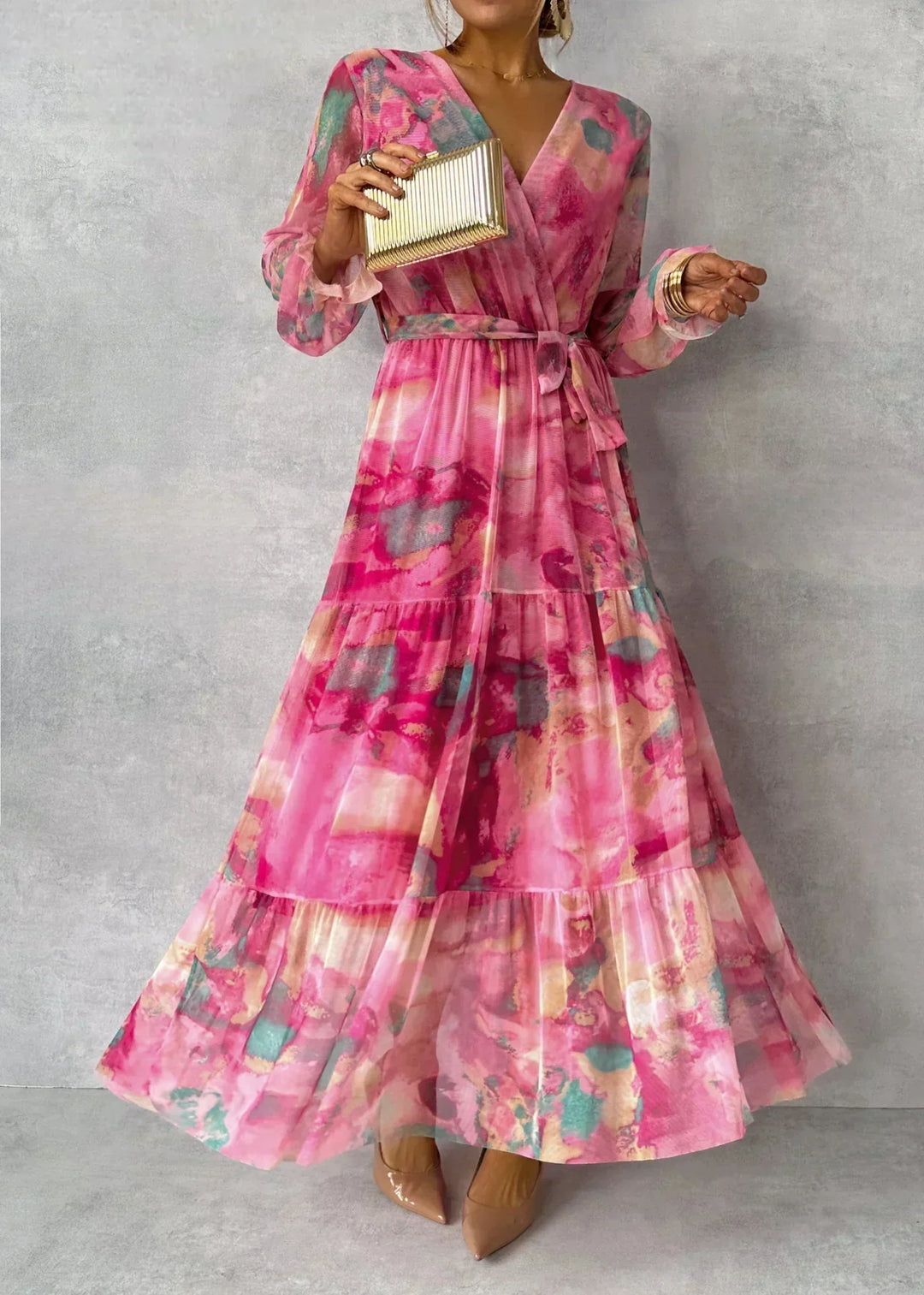 Kwiatowa sukienka maxi z wiązaniem – Viviana-S-Trend Polska