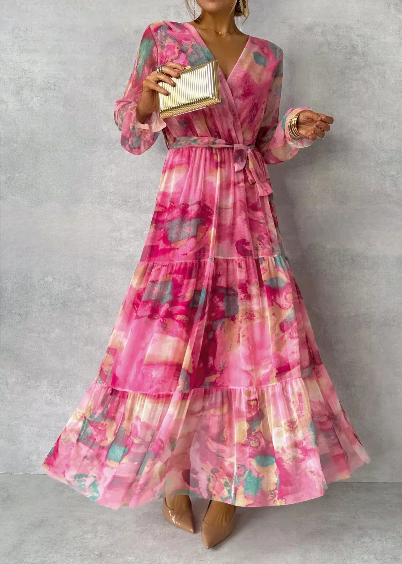 Kwiatowa sukienka maxi z wiązaniem – Viviana-S-Trend Polska