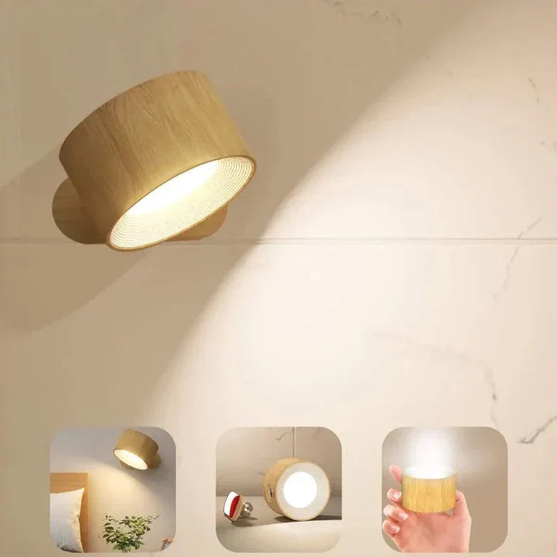 Lampa ścienna bezprzewodowa z funkcją ładowania - LumoFlex-Drewno-Touch Kontrola-Trend Polska