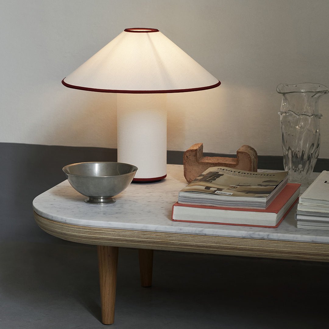 Lampa stołowa z tkaninowym kloszem – Lunara-Czerwony + Biały-Trend Polska