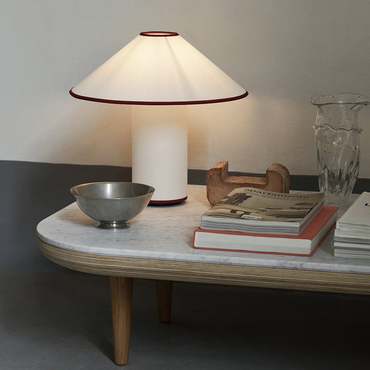 Lampa stołowa z tkaninowym kloszem – Lunara-Czerwony + Biały-Trend Polska
