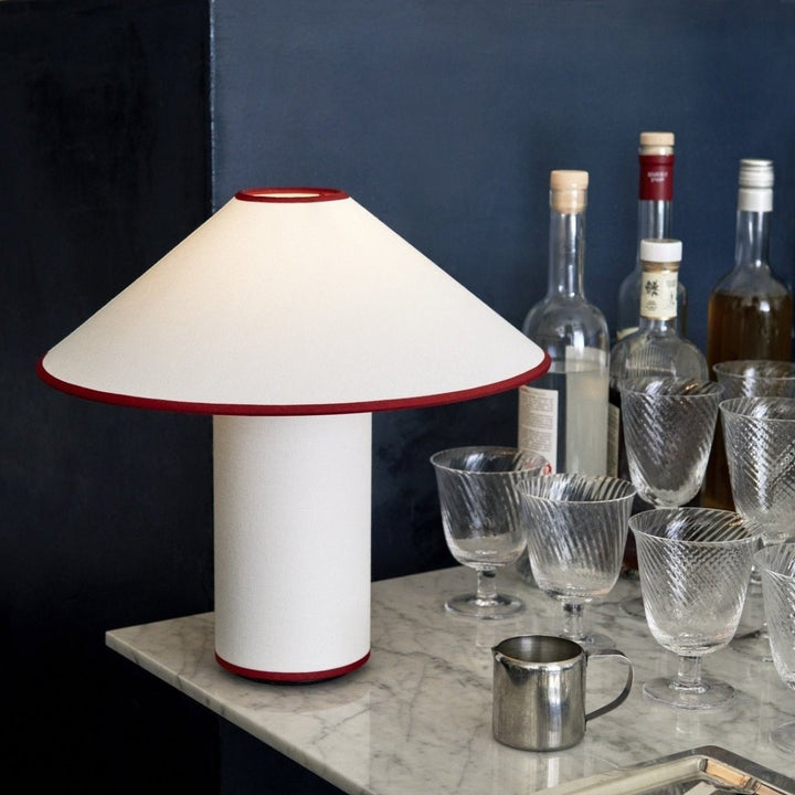 Lampa stołowa z tkaninowym kloszem – Lunara-Czerwony + Biały-Trend Polska