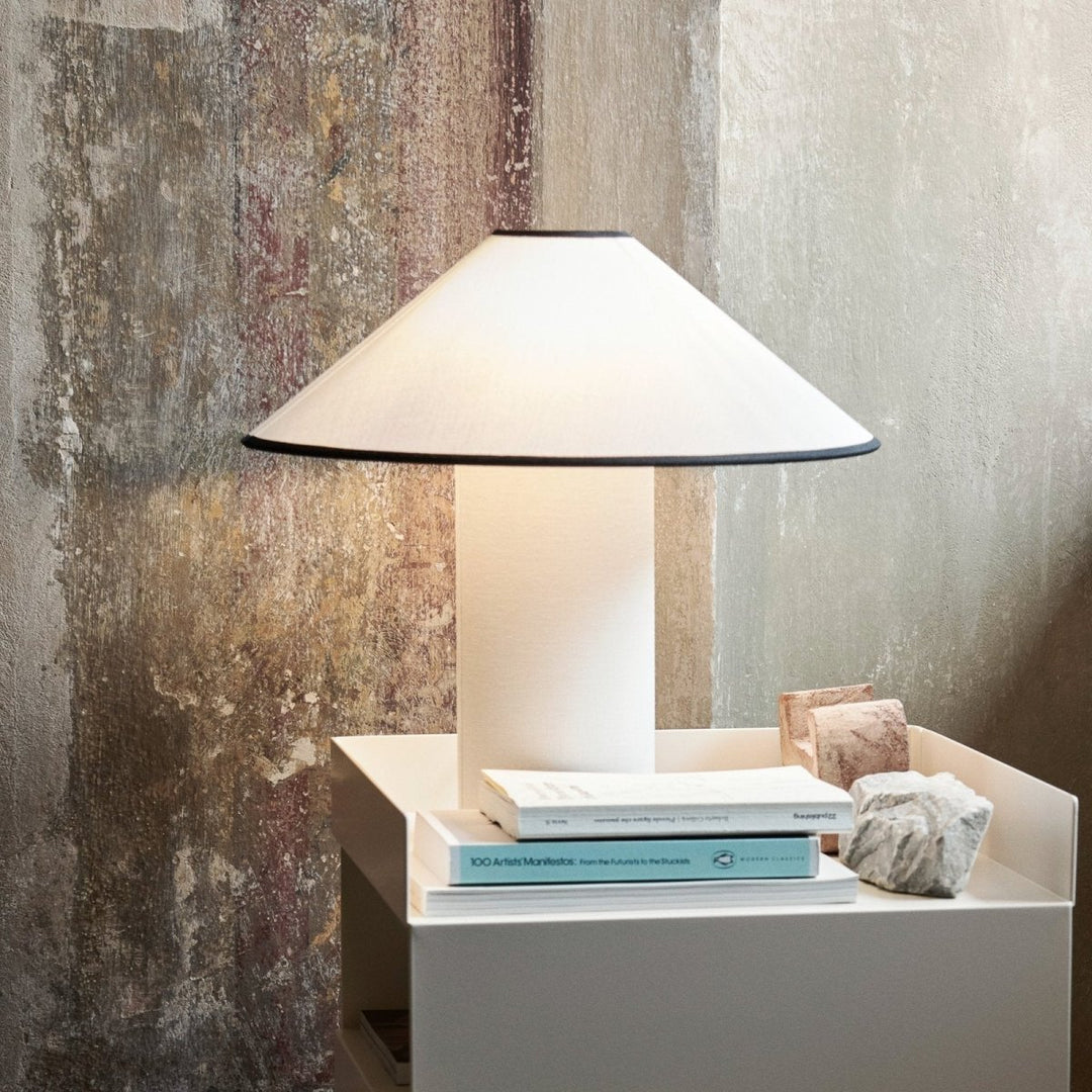Lampa stołowa z tkaninowym kloszem – Lunara-Czerwony + Biały-Trend Polska