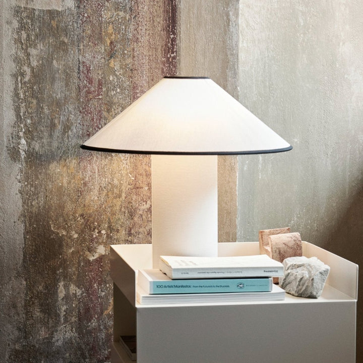 Lampa stołowa z tkaninowym kloszem – Lunara-Czerwony + Biały-Trend Polska