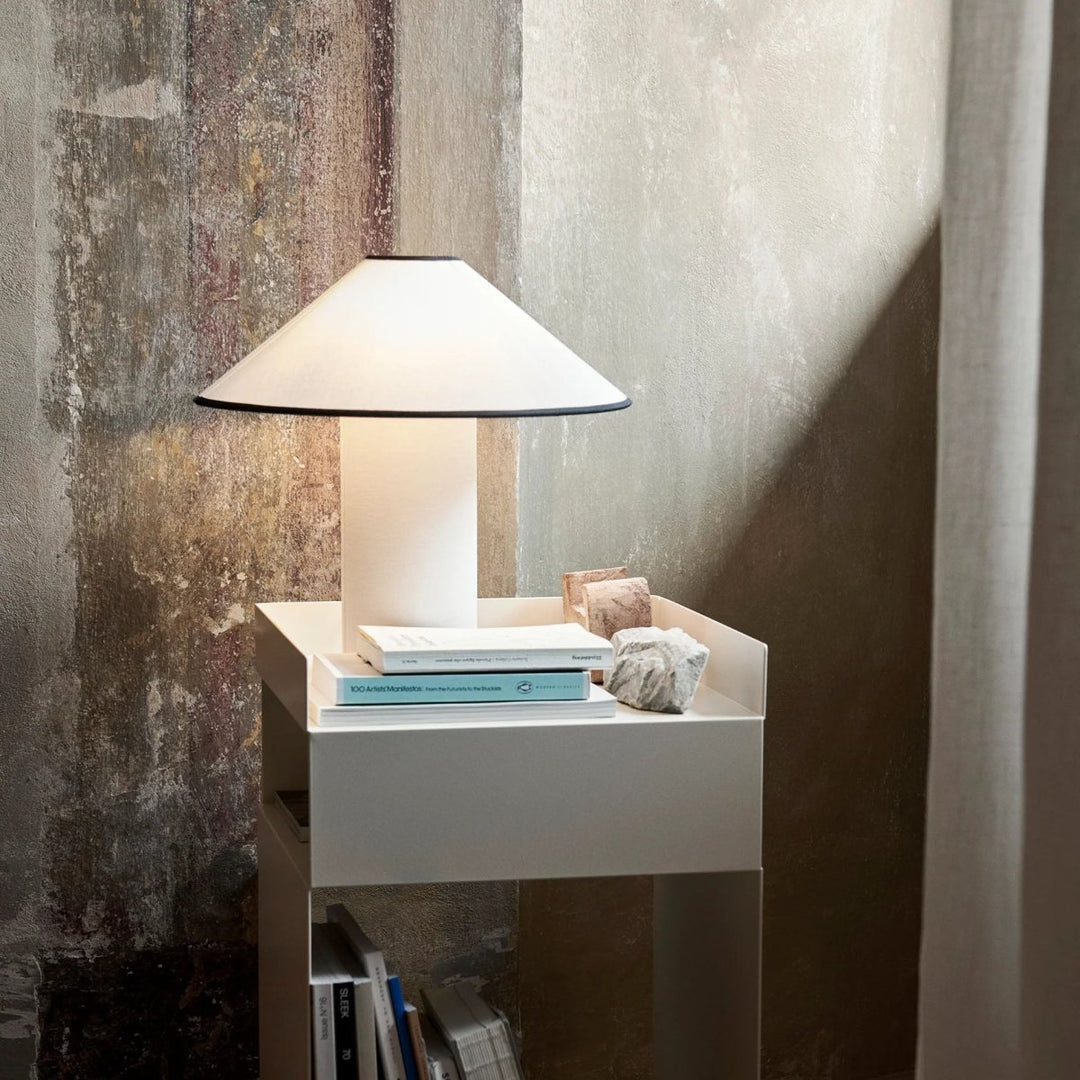 Lampa stołowa z tkaninowym kloszem – Lunara-Czerwony + Biały-Trend Polska