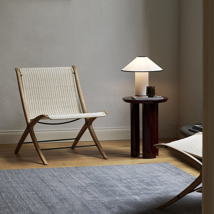 Lampa stołowa z tkaninowym kloszem – Lunara-Czerwony + Biały-Trend Polska