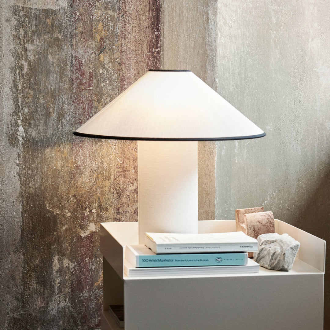 Lampa stołowa z tkaninowym kloszem – Lunara-Czerwony + Biały-Trend Polska