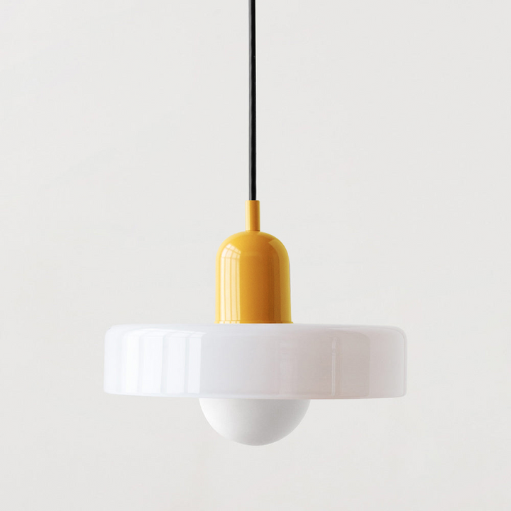 Lampa wisząca z kolorowego szkła - BauLume-Biały-Żółty-25 x 18 cm-Trend Polska