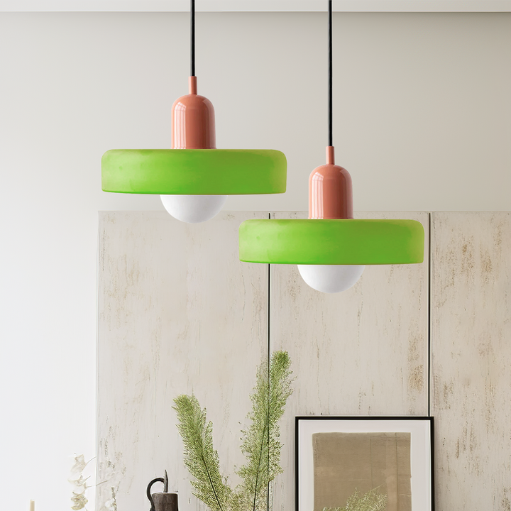 Lampa wisząca z kolorowego szkła - BauLume-Izzy zielony-Różowy-25 x 18 cm-Trend Polska