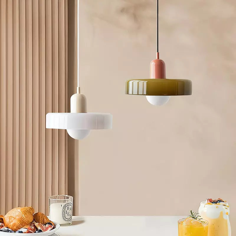 Lampa wisząca z kolorowego szkła - BauLume-Zielony-Czerwony-25 x 18 cm-Trend Polska