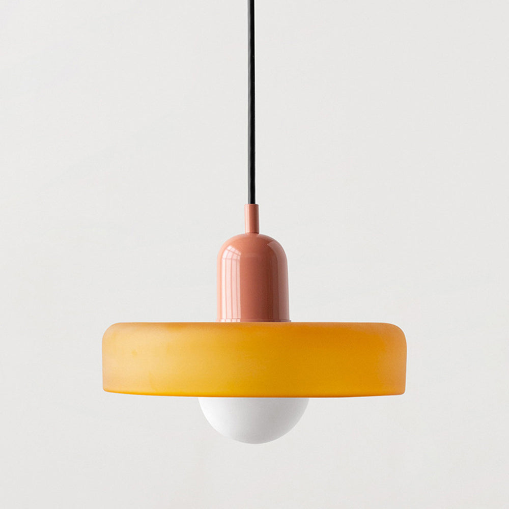 Lampa wisząca z kolorowego szkła - BauLume-Żółty-Różowy-25 x 18 cm-Trend Polska