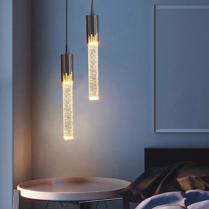 Lampa wisząca z szkła w kształcie cylindra - Lustreau-Złoto-1 lampa-Trend Polska