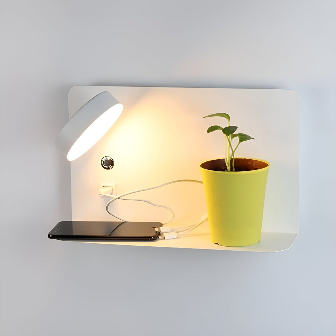 Lampka LED na ścianę z ładowarką USB i włącznikiem - GlowPort-Biały-Trend Polska