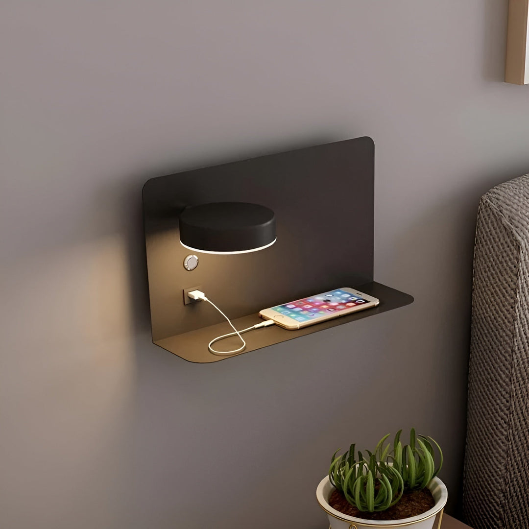 Lampka LED na ścianę z ładowarką USB i włącznikiem - GlowPort-Czarny-Trend Polska