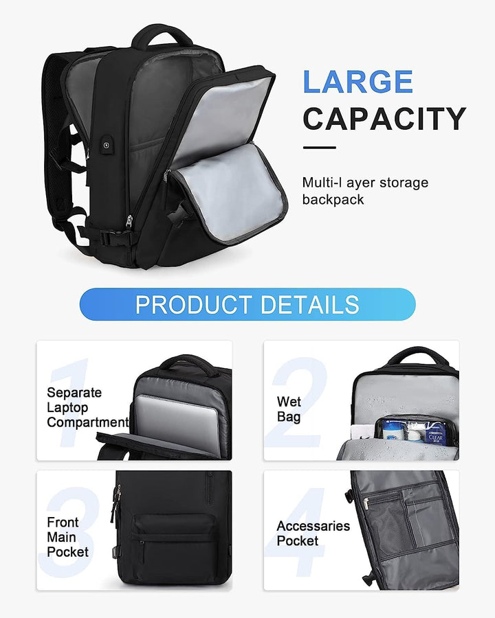 Wodoodporny plecak podróżny z przegrodą na buty i portem USB – dopasowany do laptopa 14"