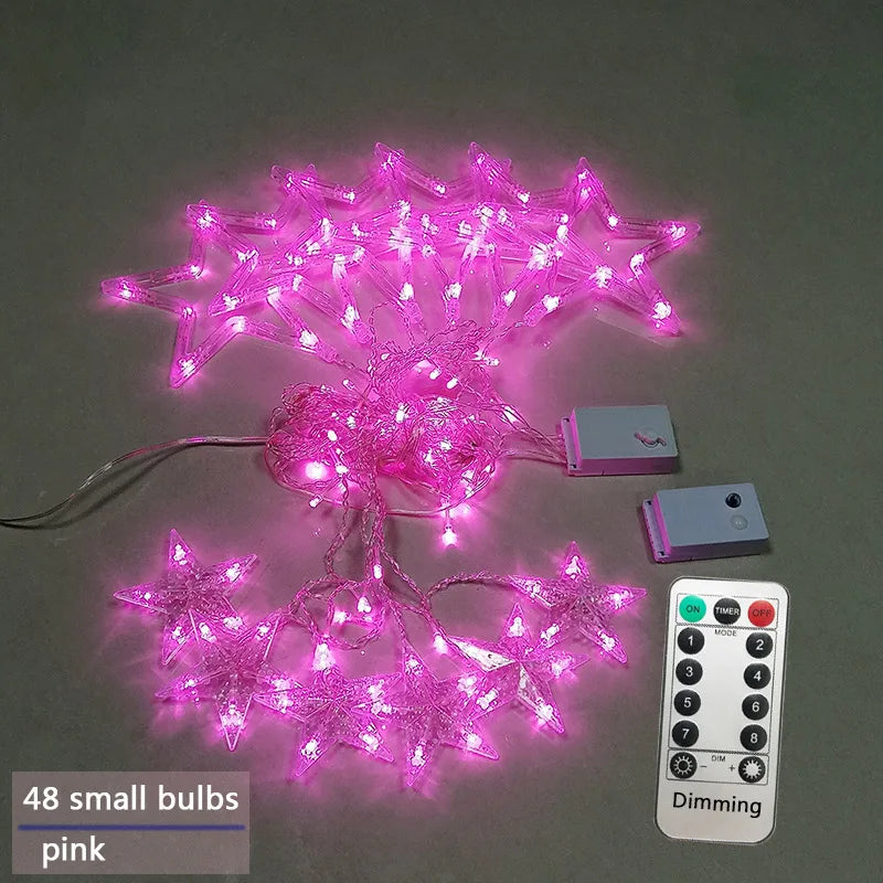 LED Gwiezdna Girlanda - StarryGlow-Różowy-Sterowanie przyciskiem-Trend Polska