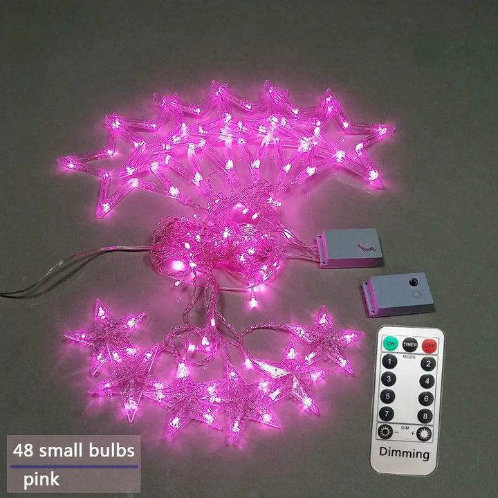 LED Gwiezdna Girlanda - StarryGlow-Różowy-Sterowanie przyciskiem-Trend Polska